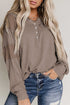 Waffle Patchwork Dolman Sleeve Henley Top